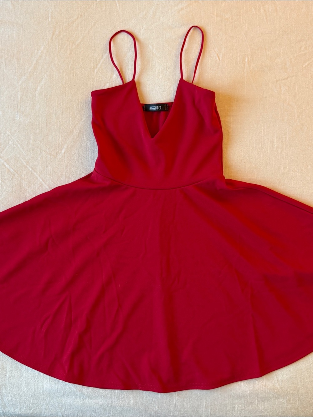 Missguided Red Plunge Neck Skater Mini Dress